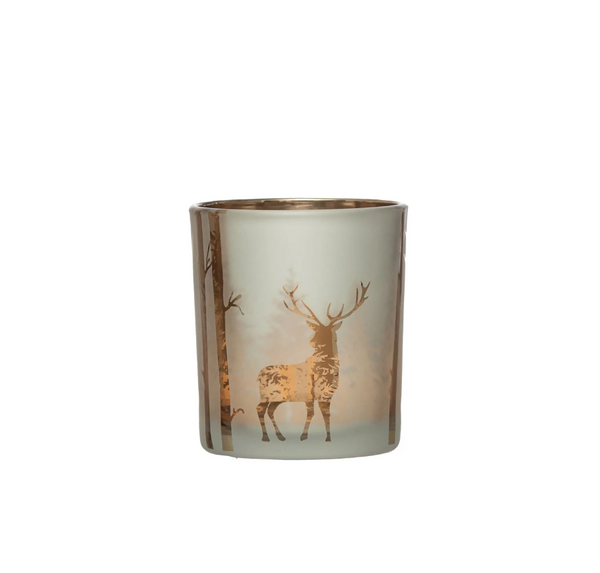 Mercury Glass Candle Holder with Laser Etched Scene - Medium