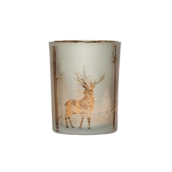 Mercury Glass Candle Holder with Laser Etched Scene - Large