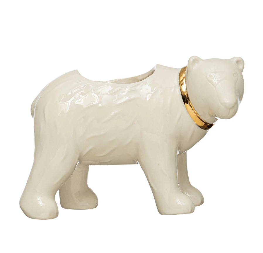 Bear Planter with Gold Electroplating