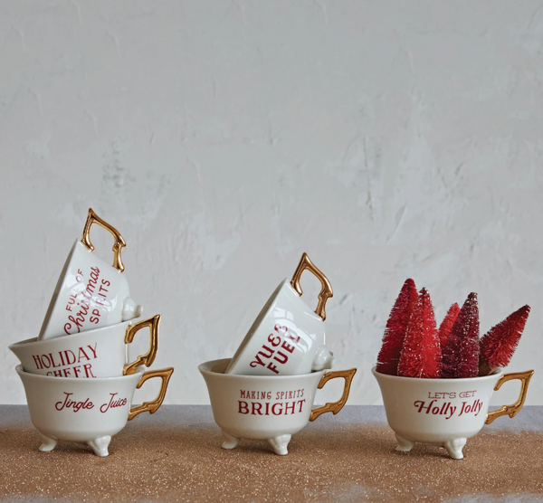 Footed Teacup w/ Saying & Gold Electroplating