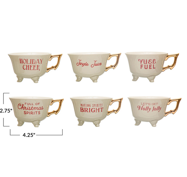 Footed Teacup w/ Saying & Gold Electroplating