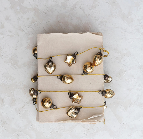 Mercury Glass Ornament Garland w/ Gold Cord