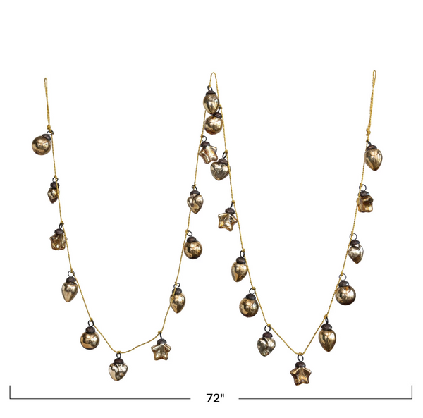 Mercury Glass Ornament Garland w/ Gold Cord