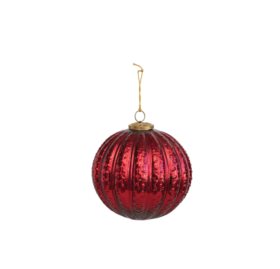 Embossed Glass Ball Ornament, Red