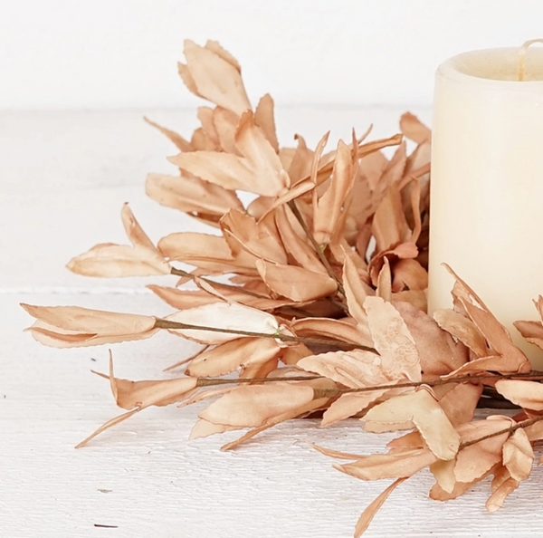 Beige Herb Leaves Candle Ring
