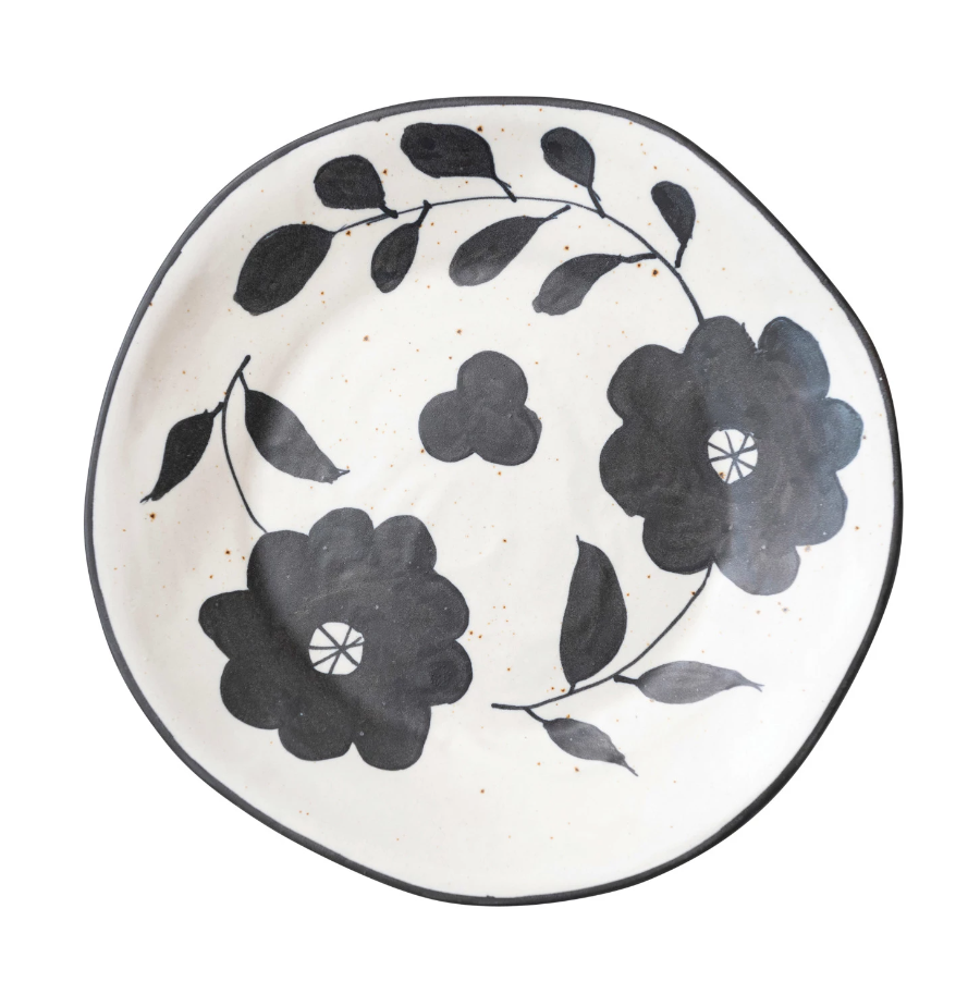 Black Floral Stoneware Serving Plate