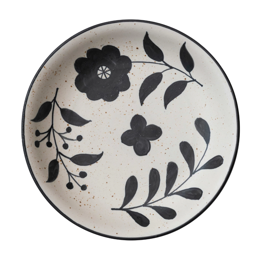 Black Floral Stoneware Bowl