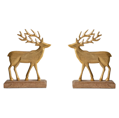 Cast Aluminum Deer on Mango Wood Base- Small