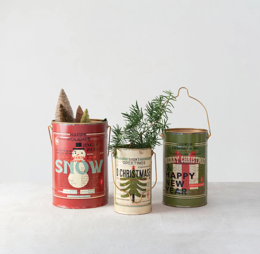 Metal Buckets with Holiday Sayings & Images