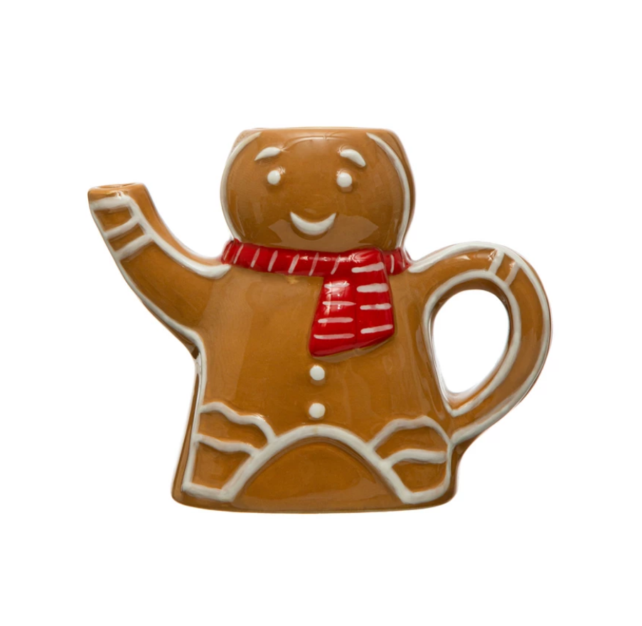 Hand-Painted Ceramic Gingerbread Man w/ Scarf Creamer, Brown