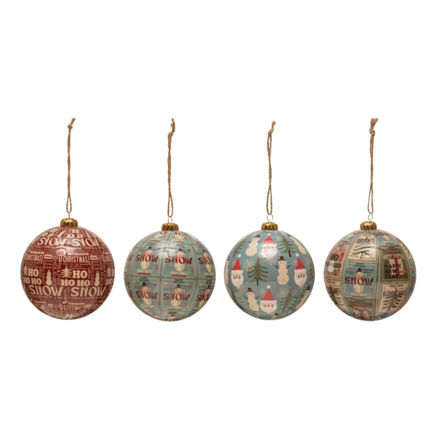 Handmade Decoupage Ball Ornament w/ Holiday Greetings