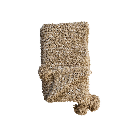 Tan Chunky Knit Throw w/ Tassels