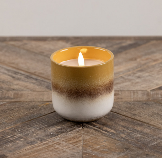Mustard and Cream Flameless Candle- 3.75"
