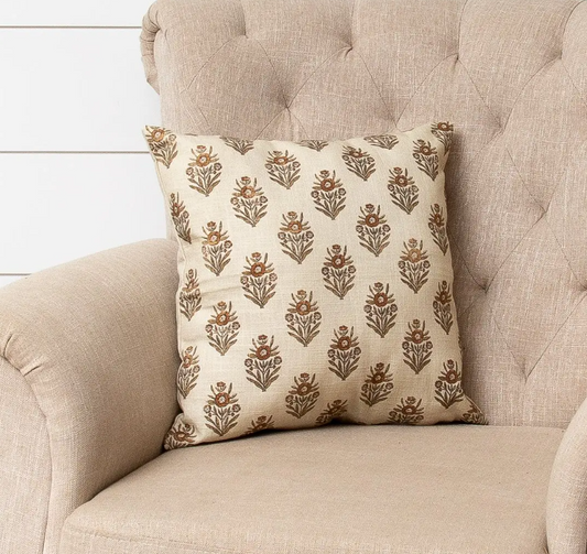 Terra Cotta Block Print Square Pillow