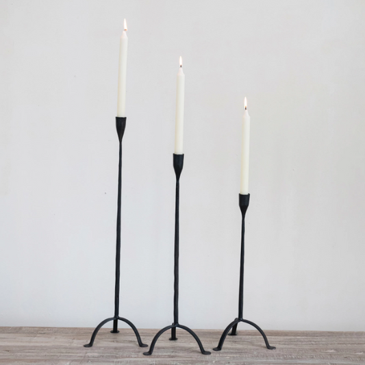 Hand Forged Cast Iron Footed Taper Candle Holder - 3 Sizes