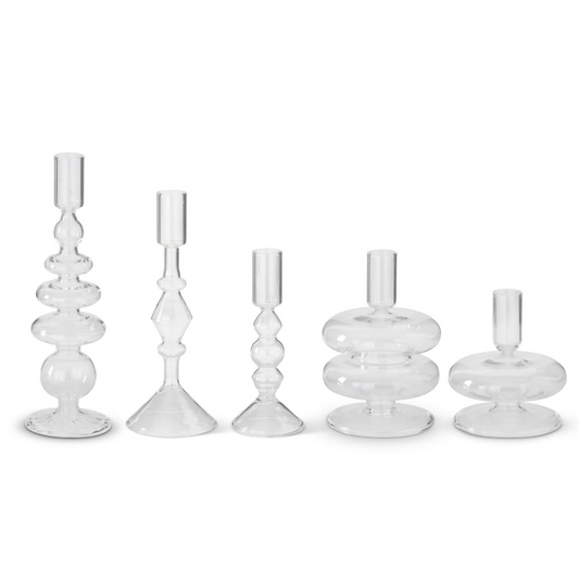 Handblown Glass Modern Taper Candle Holders- 5 Sizes