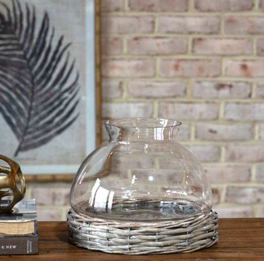 Glass Candle Cloche with Willow Base
