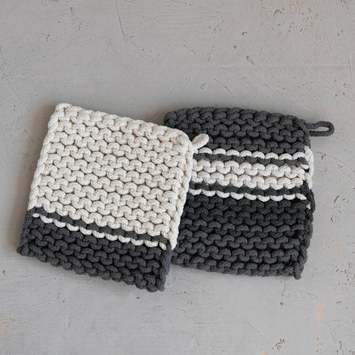 Charcoal and Ivory Stripe Pot Holder - 2 Styles