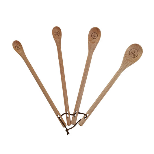 10" Carved Beech Wood Measuring Spoons-Set of 4