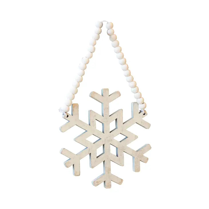 Wood Snowflake Beaded Ornament