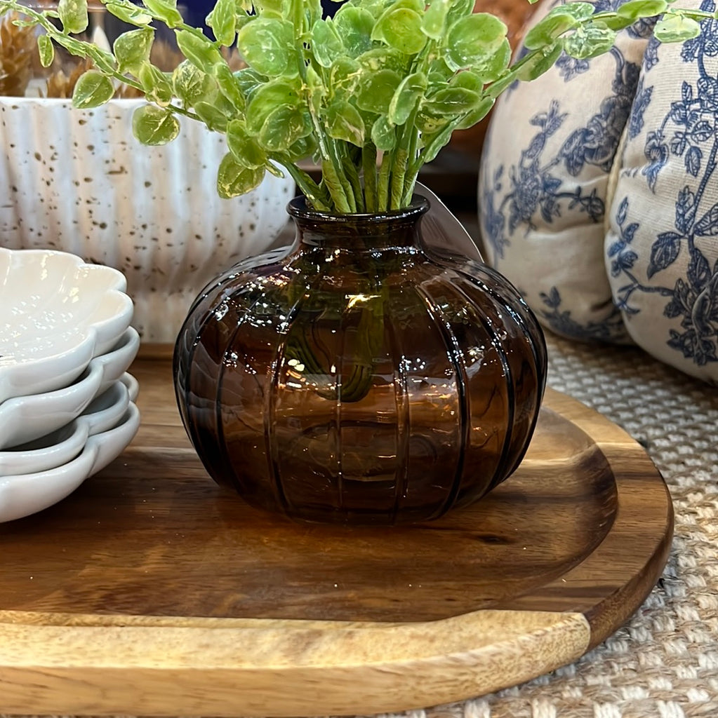 Brown Glass Bud Vase- Round