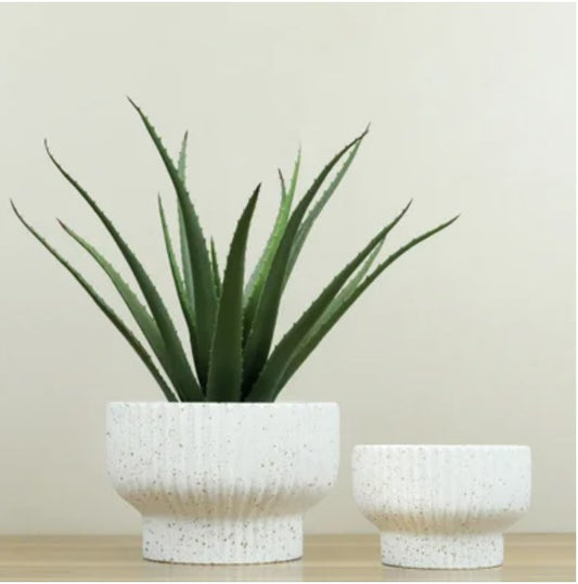 White Ribbed Speckle Planter