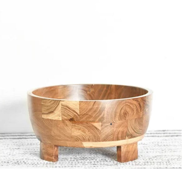 End Grain Wood Salad Bowl with Legs