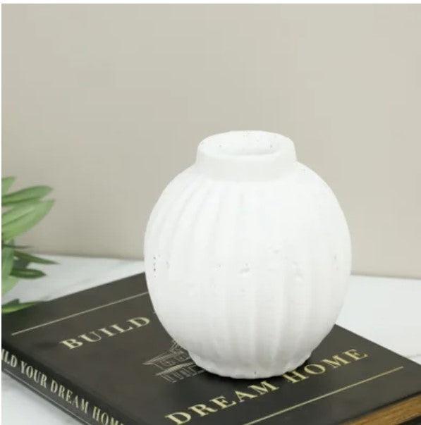 Danni White Lined Vase - Small