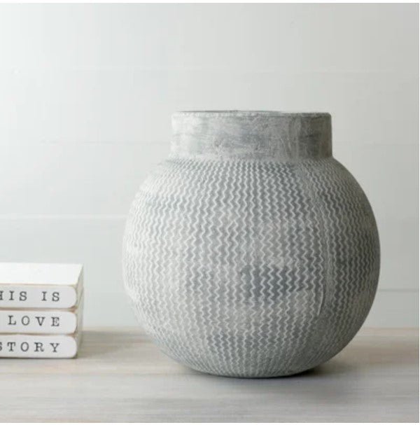 Chevron Striped Grey Ball Vase
