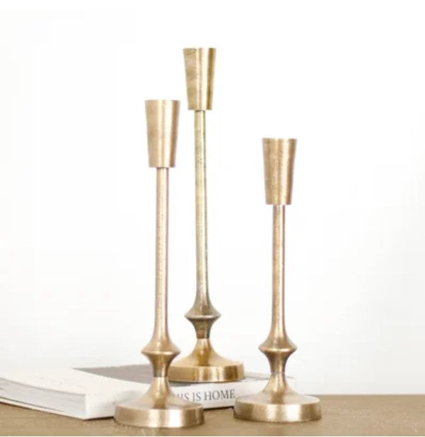 Gold Finish Taper Candle Holder - 3 Sizes