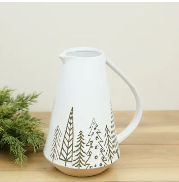 Holiday Tree Border Ceramic Pitcher