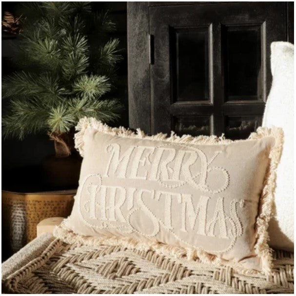 Beige Merry Christmas Pillow