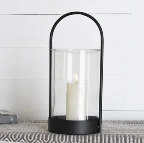 Tall Tin Glass Lantern with Arch Handle