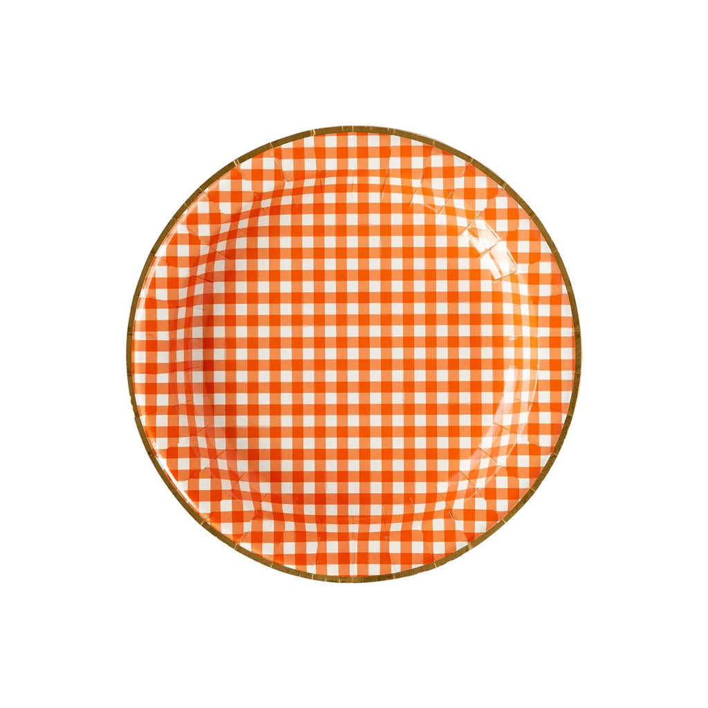 Harvest Orange Gingham Check Paper Plates