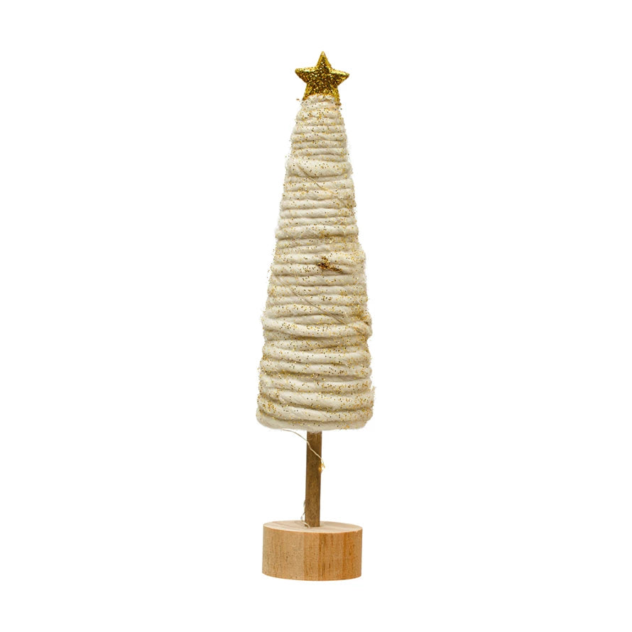 Gold and Wool Tree with Lights - Tall