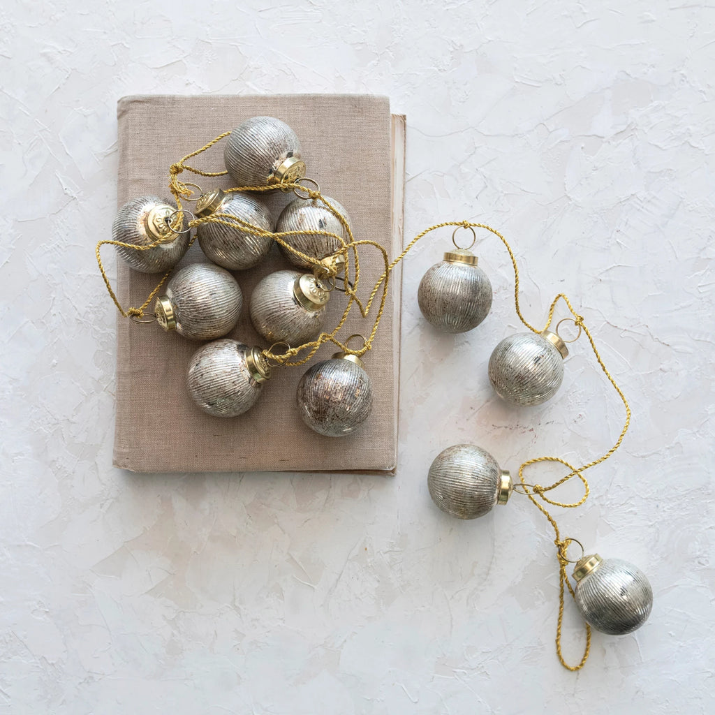 Silver and Gold Embossed Glass Ball Ornament Garland