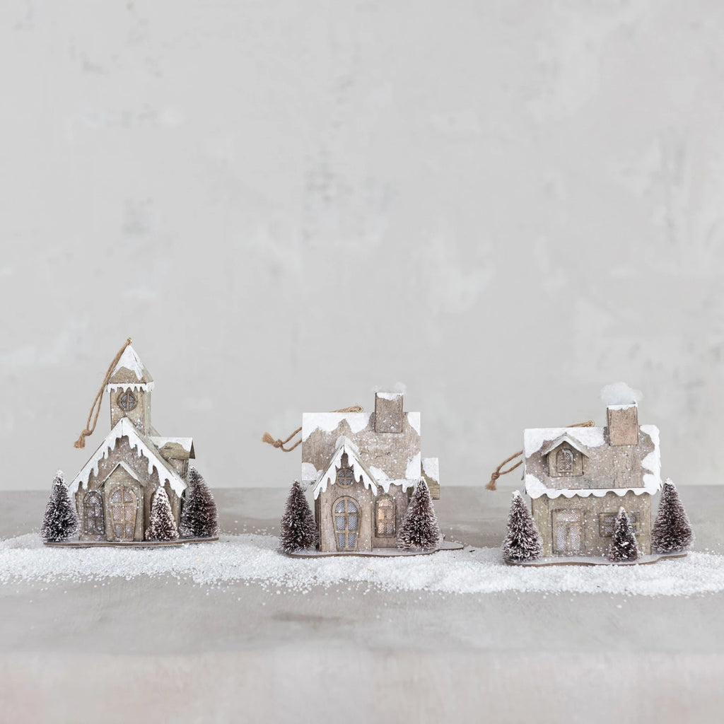 Paper House Lighted Ornaments - 3 Styles