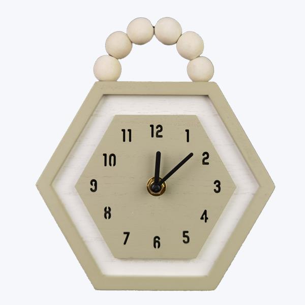 Hexagon Wood Clock with Beaded Hanger