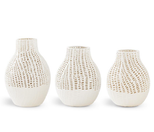 White Ceramic Basket Weave Vase - 3 Sizes
