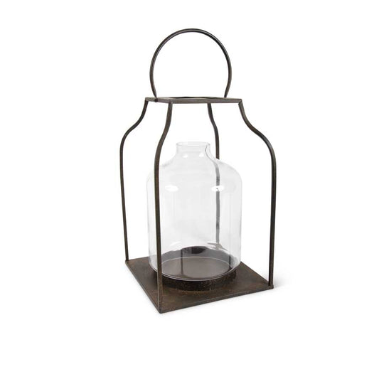 Large Bronze Lantern with Glass Hurricane