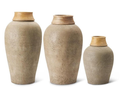 Wood Neck Grey Terracotta Vase - 3 Sizes