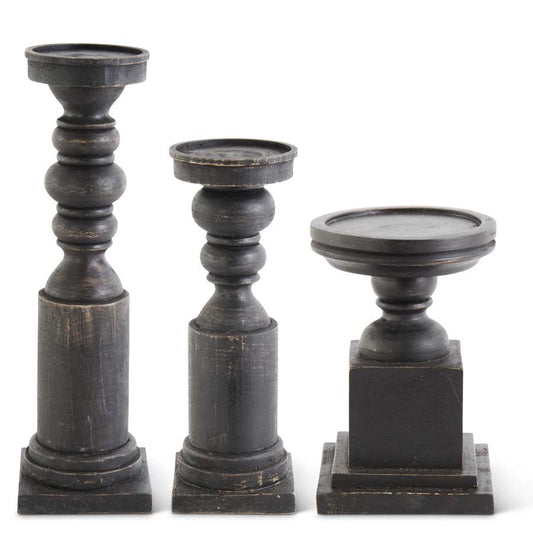 Black Wood Square Base Candleholder - 3 Sizes