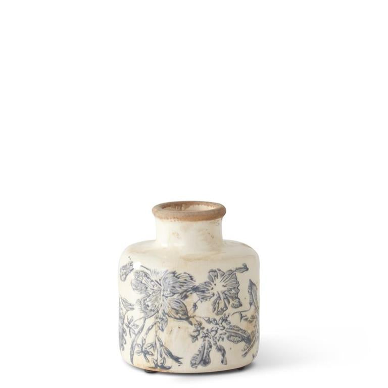 White and Grey Floral Ceramic Vase