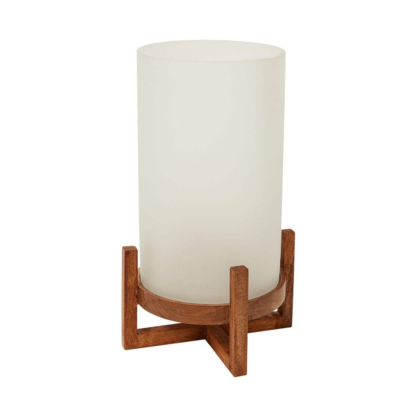Frosted Glass and Wood Candle Holder - Large