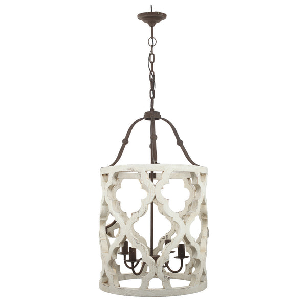 Quatrefoil White Distressed 4 Light Chandelier - Out of the Woodwork Designs