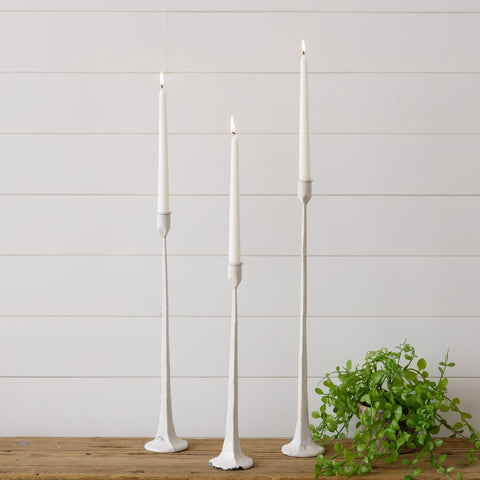 White Hand Forged Taper Metal Candle Holders