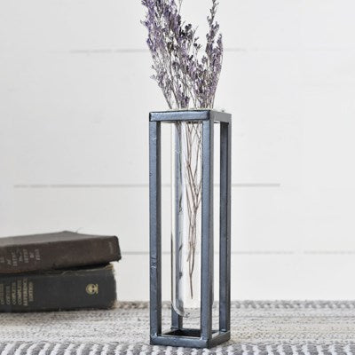 Metal and Glass Square Vase
