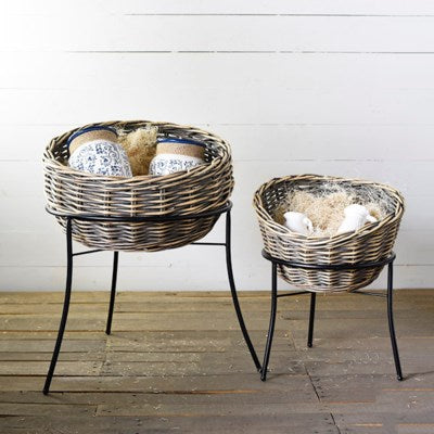 Woven Basket on Stand - 2 Sizes