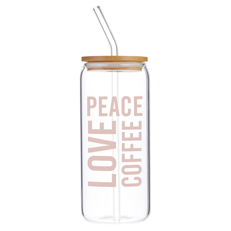 Peace Love Coffee Glass Tumbler