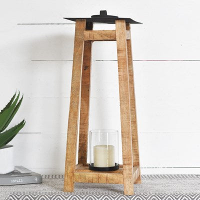 Iron and Wood Candle Holder - Large